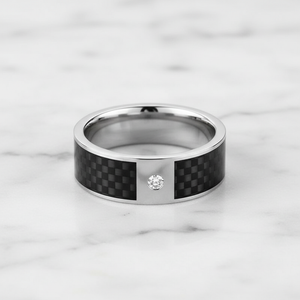 Black Carbon Fiber inlay 14k yellow gold wedding band 8mm with diamond, additional view 9