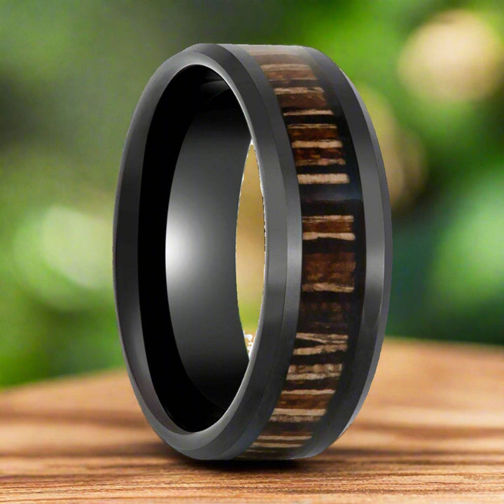 MESA | Black Tungsten Ring, Brazilian Tigerwood Inlay, Beveled - Rings - Aydins Jewelry - 3