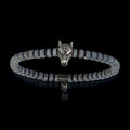 Men's Hematite Beaded Bracelet with Antiqued Wolf Head Charm