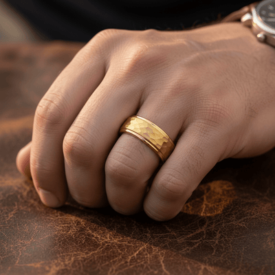 MONARCH — Lifestyle photo on hand — men's tungsten wedding ring.