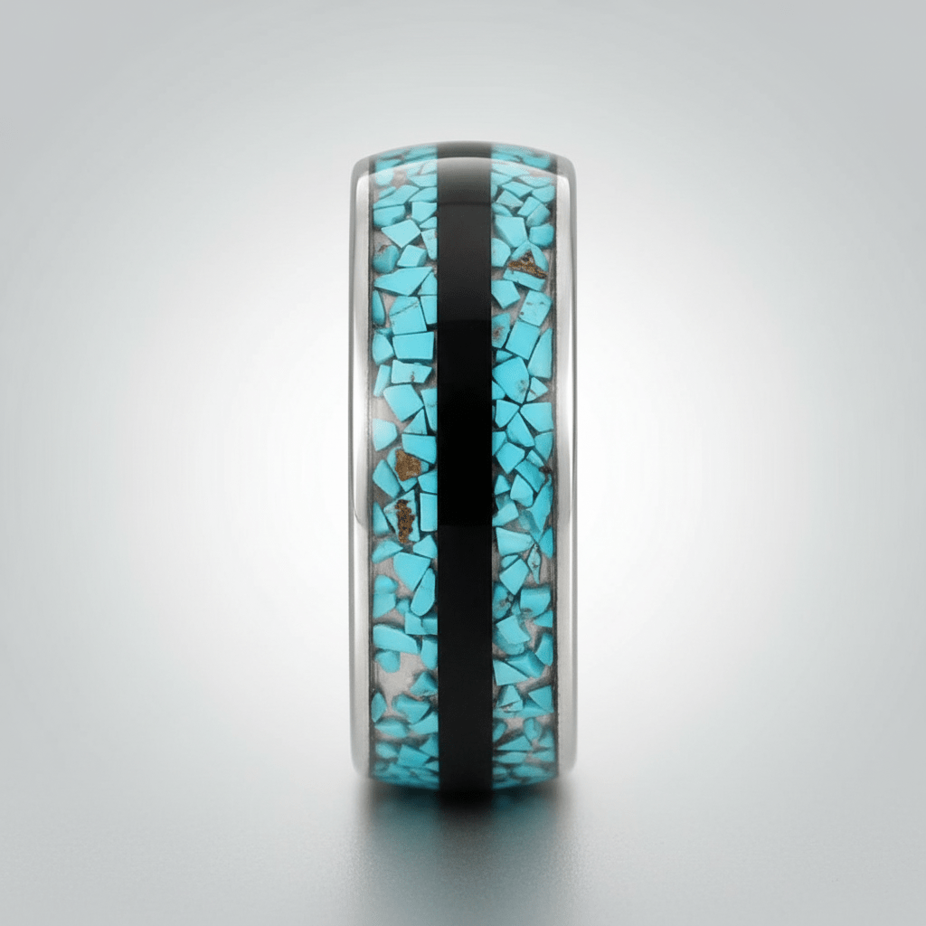 MOSAIC — Center-through axial view — men's tungsten wedding ring.