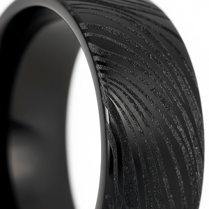 MUKUGLO — close-up detail — men's tungsten carbide wedding ring | Aydins Jewelry