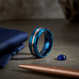 MYSTICRIDGE — Editorial masculine still life — men's tungsten wedding ring.