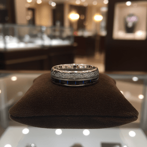 NEBULON — Premium boutique display on velvet — men's tungsten wedding ring.