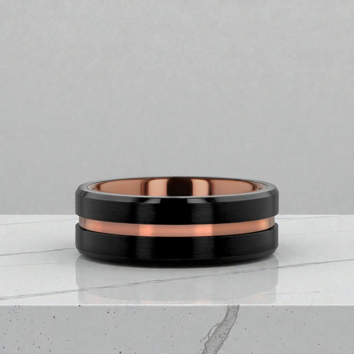Comfort fit interior of black tungsten wedding band