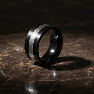 NIGHTHAWK — detail view — men's tungsten carbide wedding ring | Aydins Jewelry