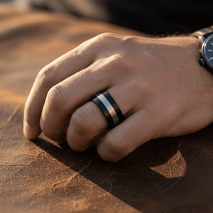 NIGHTHAWK — lifestyle on hand — men's tungsten carbide wedding ring | Aydins Jewelry