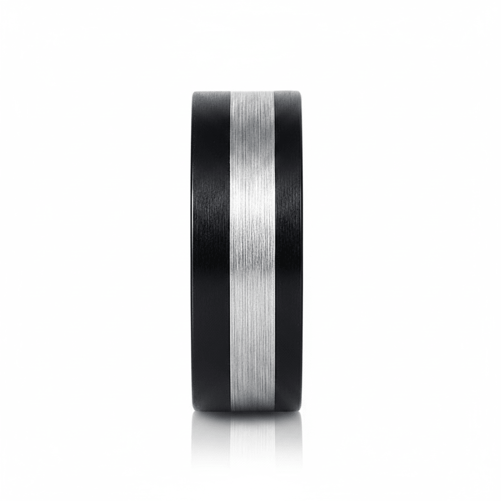NIGHTHAWK — angled view — men's tungsten carbide wedding ring | Aydins Jewelry