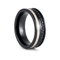 NIGHTMERE black tungsten ring with white wood inlay and black CZ accents - front view