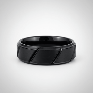NIGHTWORK — angled view — men's tungsten carbide wedding ring | Aydins Jewelry