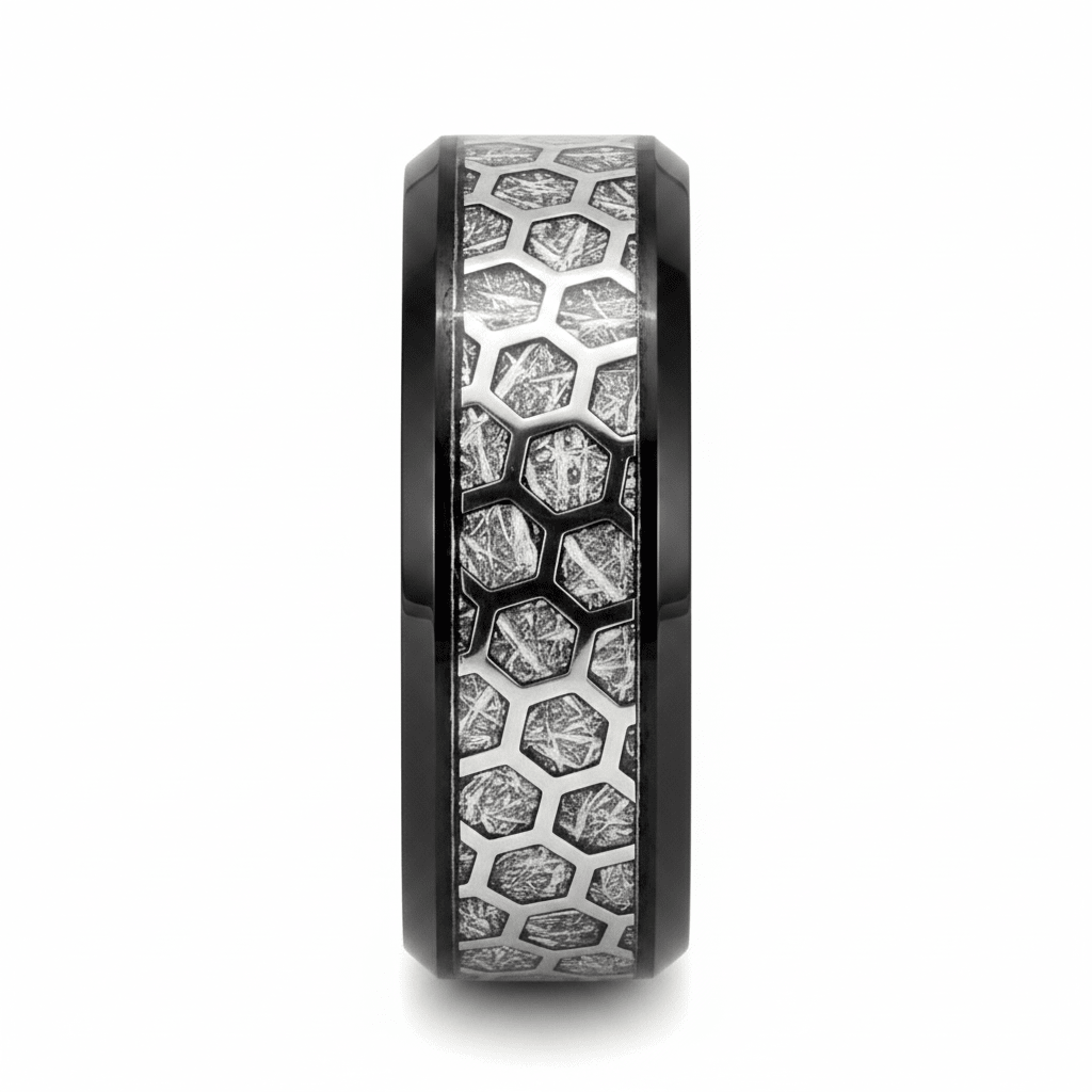 NIKNAM — Front-facing straight-on view — men's tungsten wedding ring.