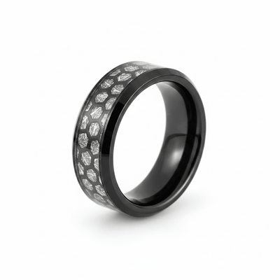 NIKNAM — Hero product shot — men's tungsten wedding ring.