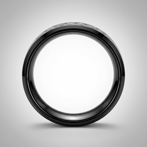 NIKNAM — Center-through axial view — men's tungsten wedding ring.