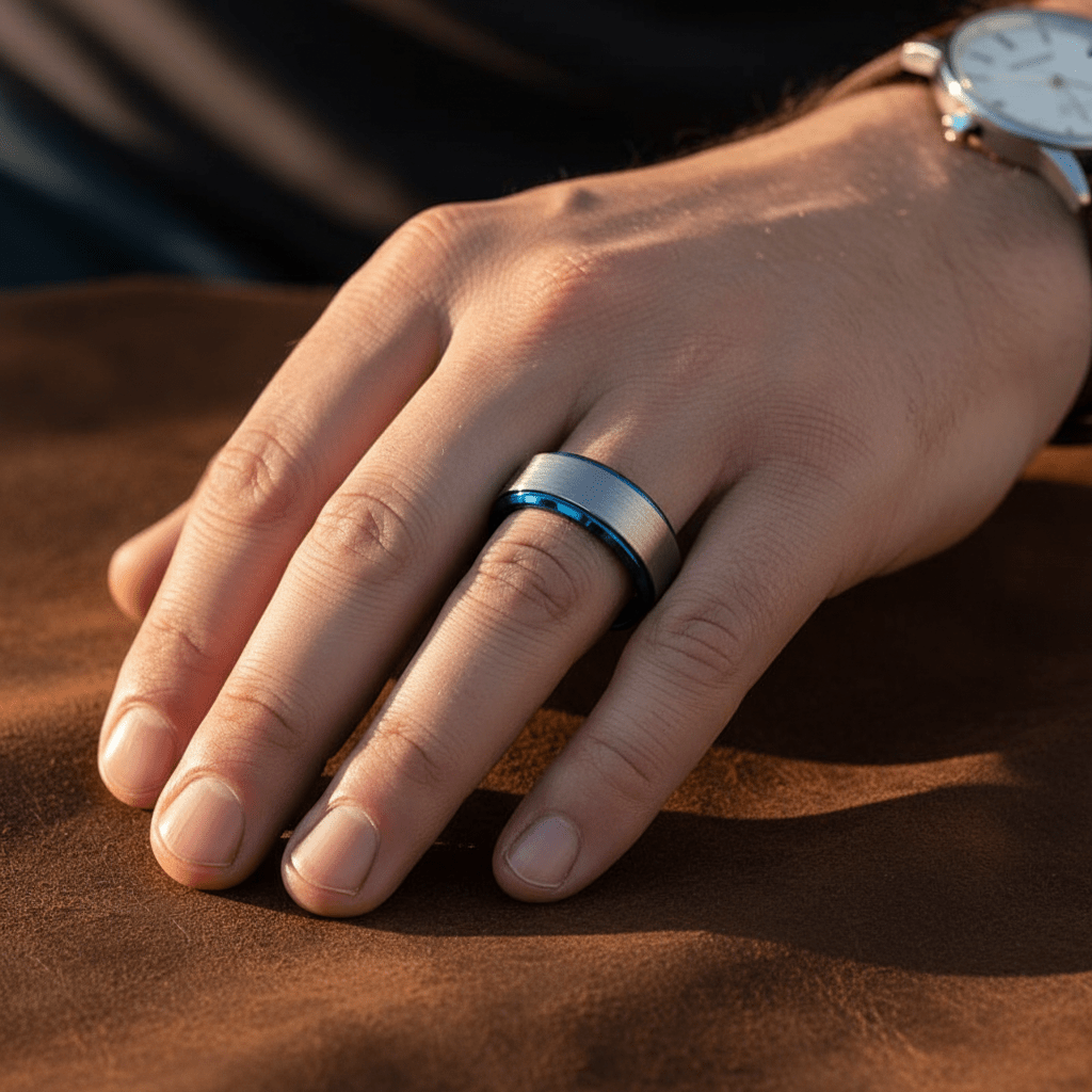 OCEANIC — lifestyle on hand — men's tungsten carbide wedding ring | Aydins Jewelry