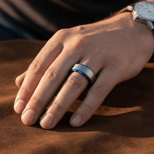 OCEANIC — lifestyle on hand — men's tungsten carbide wedding ring | Aydins Jewelry