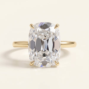 Old Mine elongated cushion lab-grown diamond solitaire engagement ring, Yellow Gold, face-on