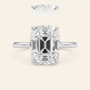 Old Mine elongated cushion lab-grown diamond solitaire engagement ring, White Gold, face-on