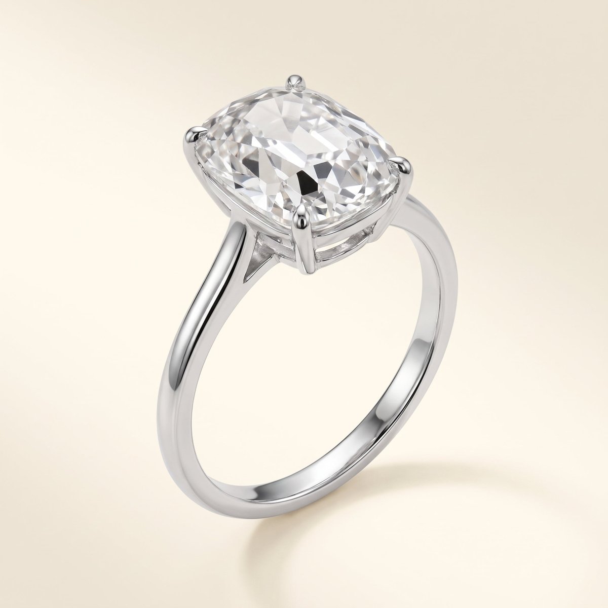 Old Mine elongated cushion lab-grown diamond solitaire engagement ring, 925 Sterling Silver, hero