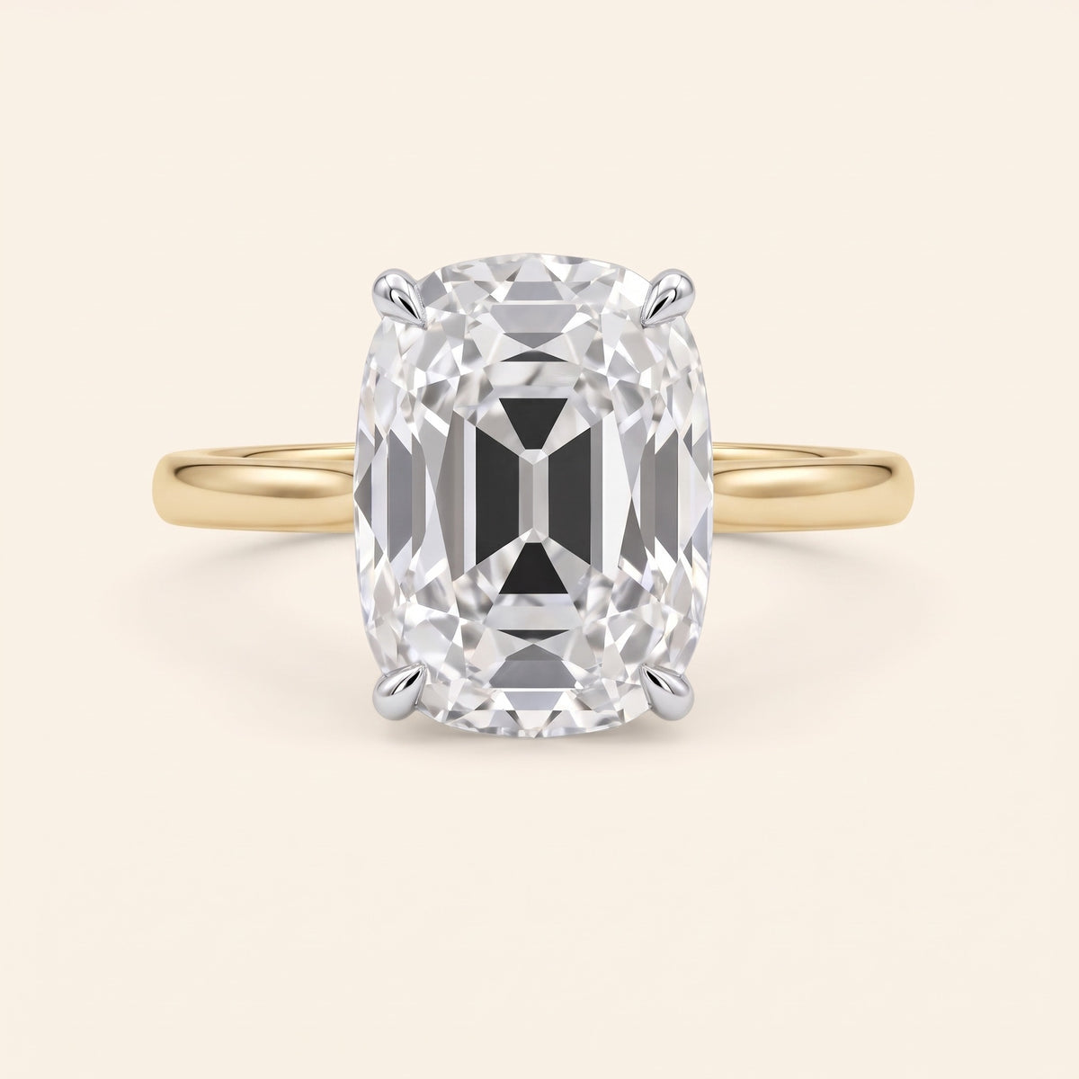 EDITH old mine lab-grown diamond ring in 14K two-tone gold, front view, approx. 1 ct center