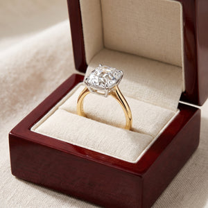 FLORENCE old mine lab-grown diamond ring in 10K two-tone gold, in cherry-wood box, approx. 1 ct center