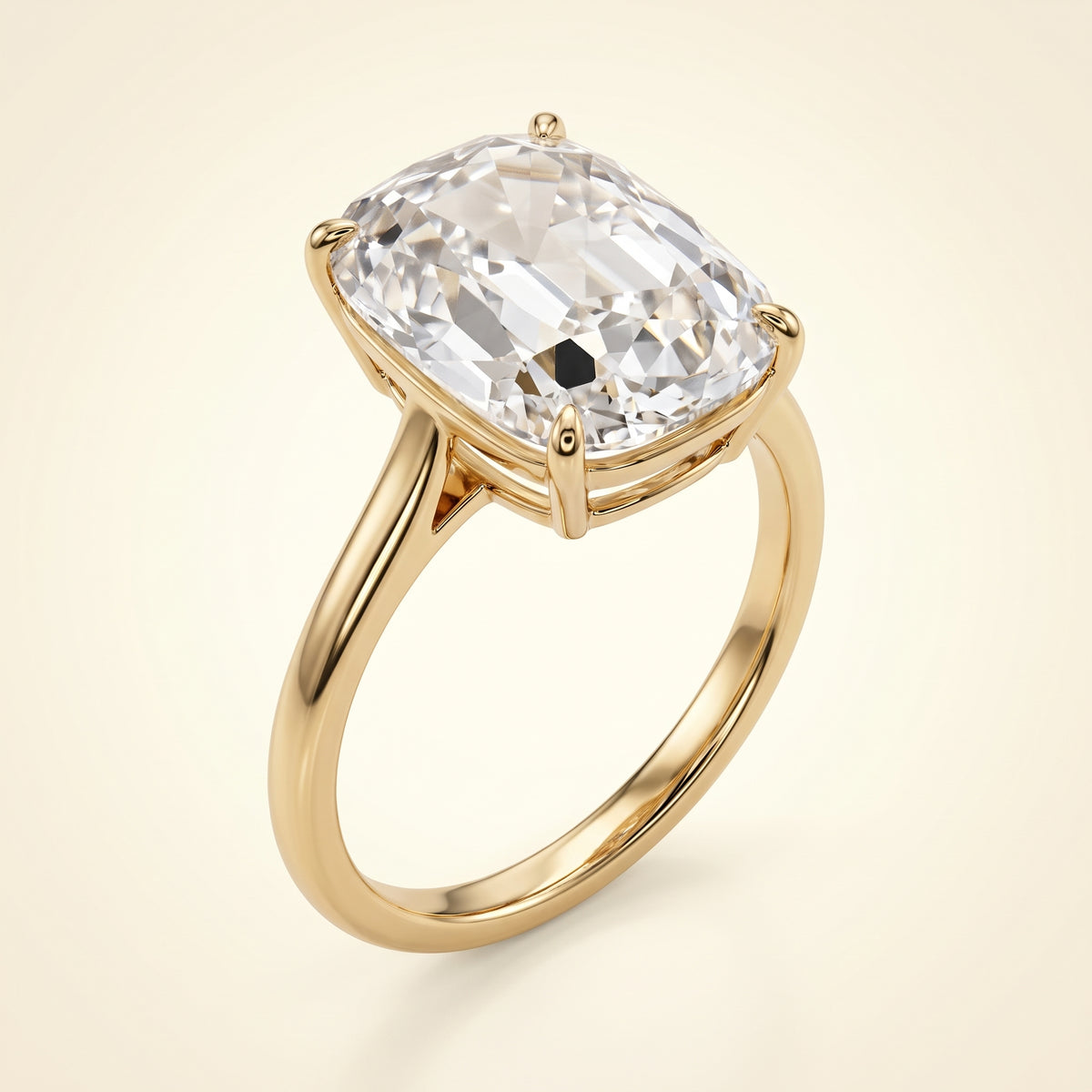 Old Mine elongated cushion lab-grown diamond solitaire engagement ring, Yellow Gold, hero