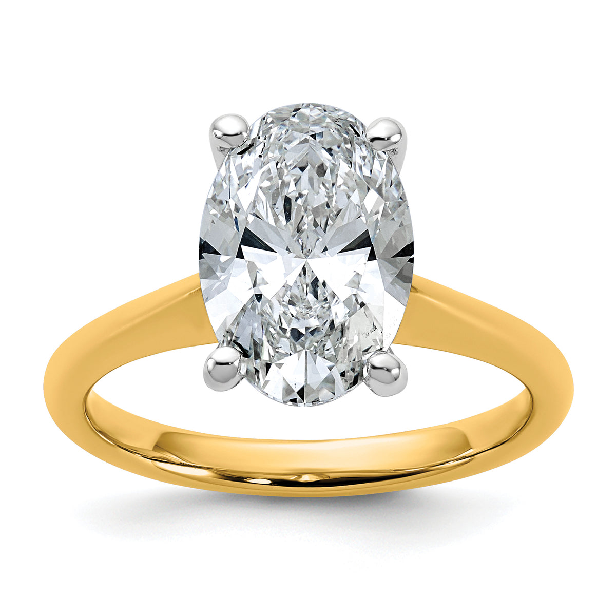14k Two-tone 3 carat Certified Lab Grown Diamond VS+ F+ Oval 8X Complete Solitaire Ring - authentic supplier studio photograph
