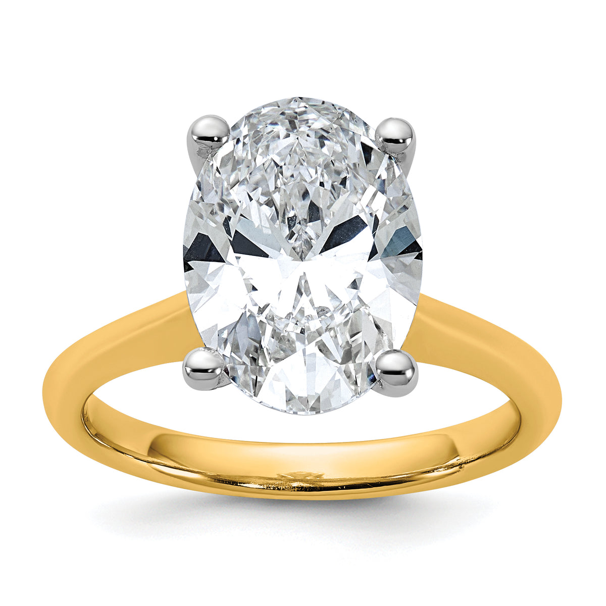 14k Two-tone 4 carat Certified Lab Grown Diamond VS+ F+ Oval 8X Complete Solitaire Ring - authentic supplier studio photograph