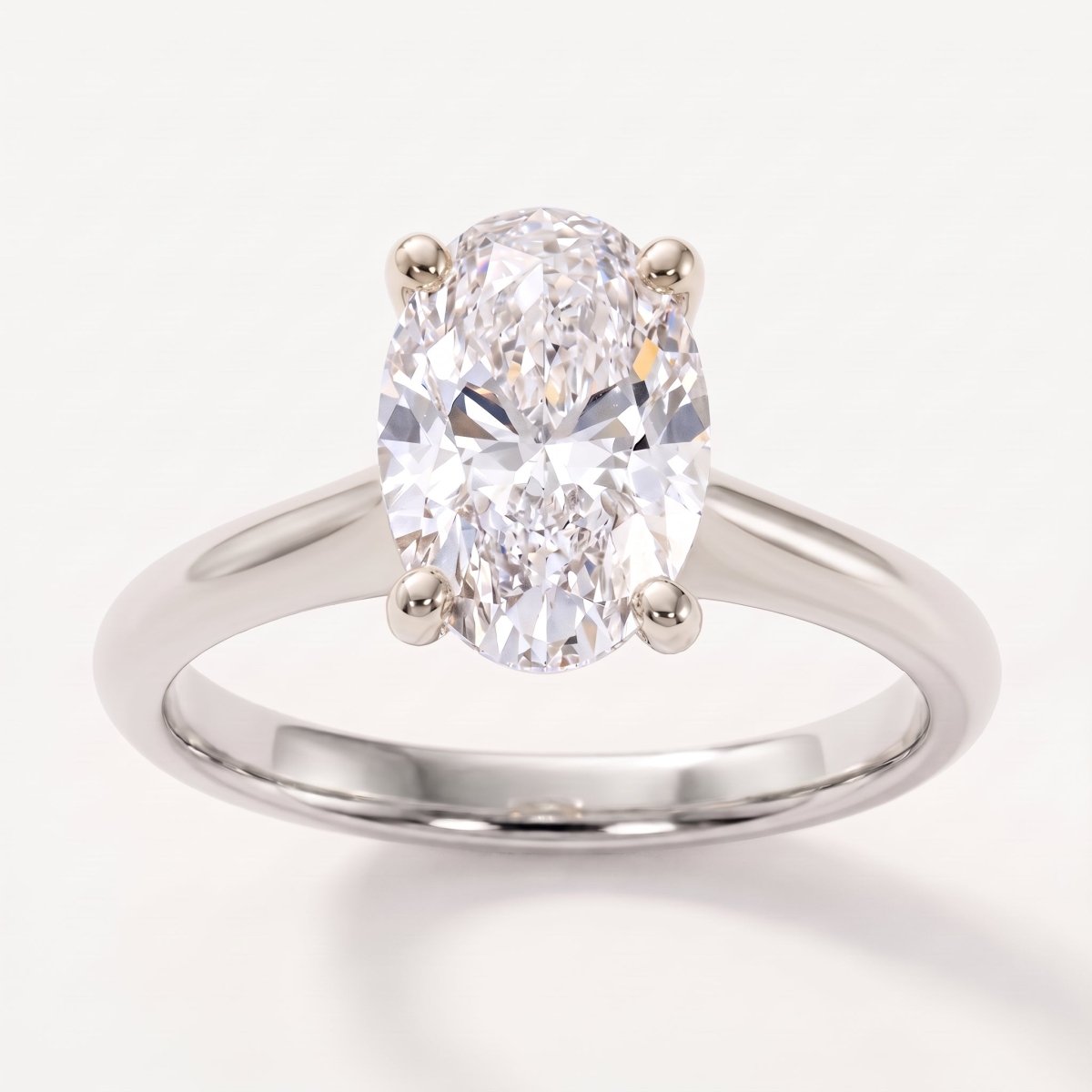 Oval lab-grown diamond solitaire engagement ring, 925 Sterling Silver, face-on detail macro