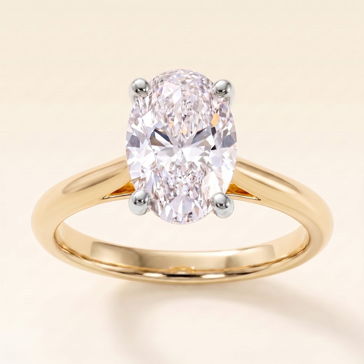 PENELOPE oval lab-grown diamond ring in 14K two-tone gold, front view, approx. 1 ct center
