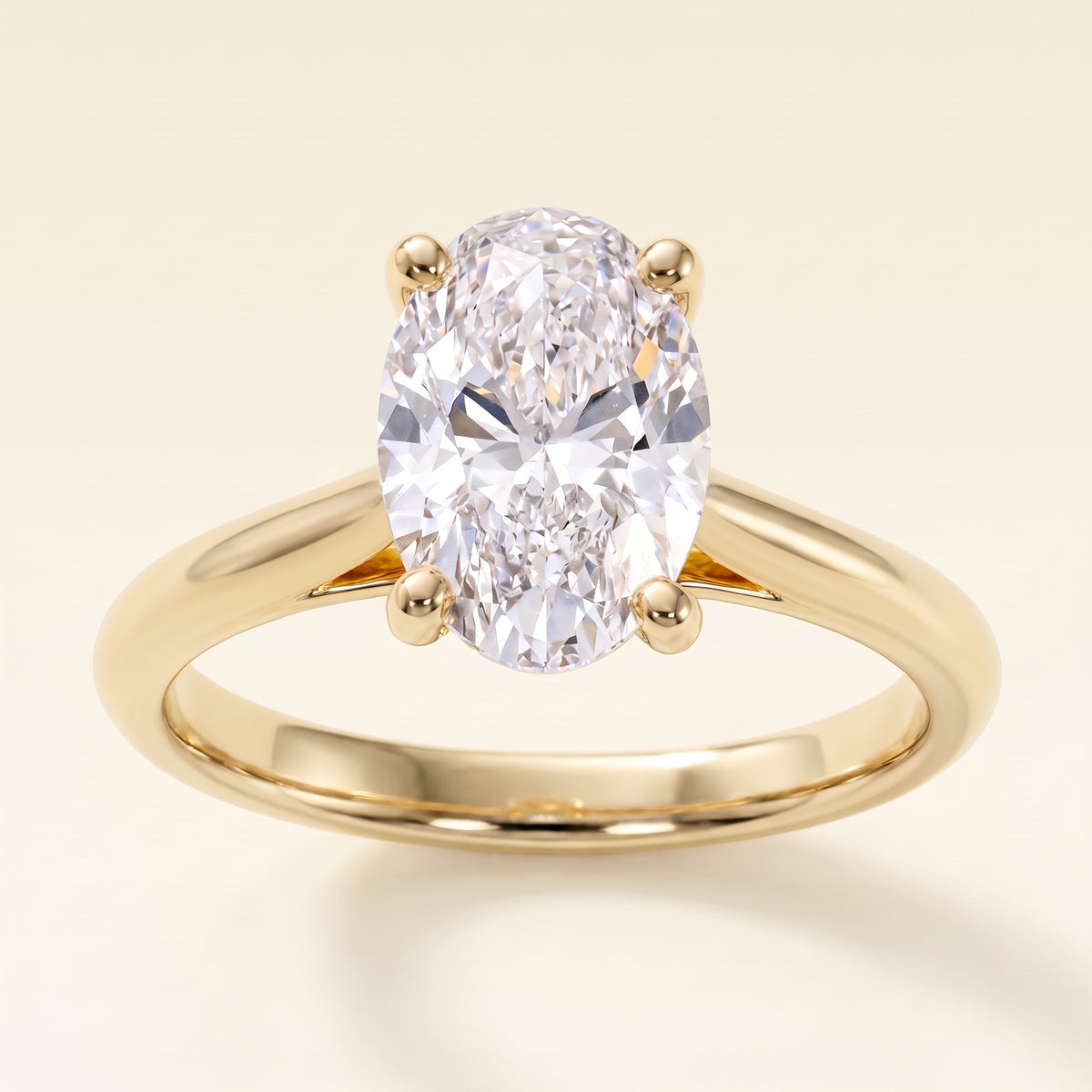 Oval lab-grown diamond solitaire engagement ring, Yellow Gold, studio hero