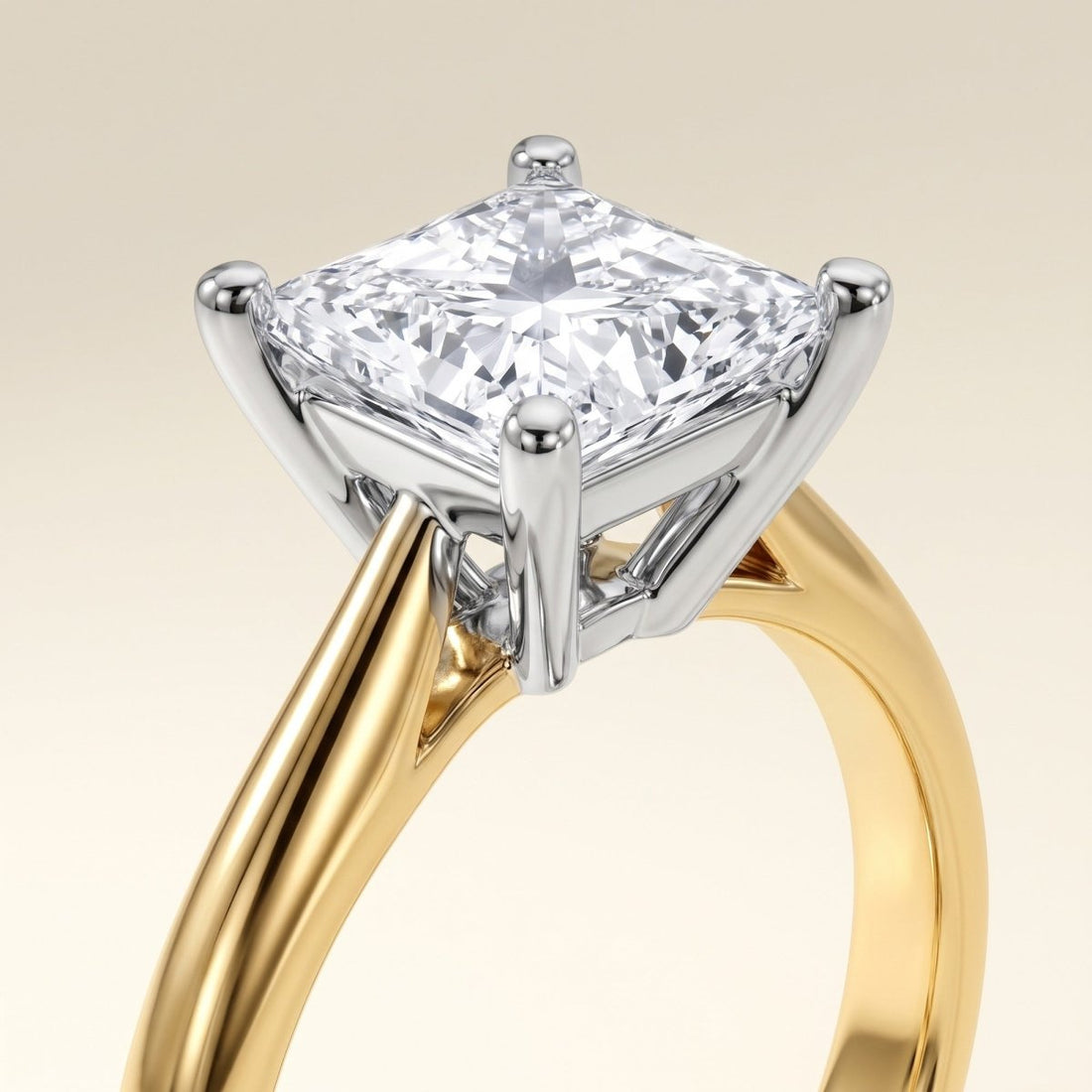 PAIGE princess lab-grown diamond ring in 10K two-tone gold, setting close-up, approx. 1 ct center