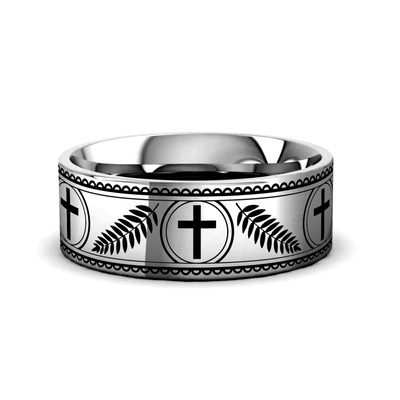 PALM silver tungsten ring with palm branches laser-engraved around the band – Aydins Jewelry