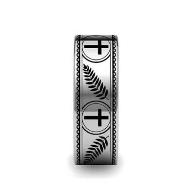 PALM silver tungsten ring with palm branches laser-engraved around the band – Aydins Jewelry