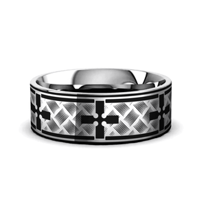 PARISH silver tungsten ring with woven cross pattern across the band – Aydins Jewelry