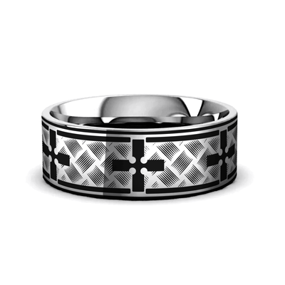 PARISH silver tungsten ring with woven cross pattern across the band – Aydins Jewelry