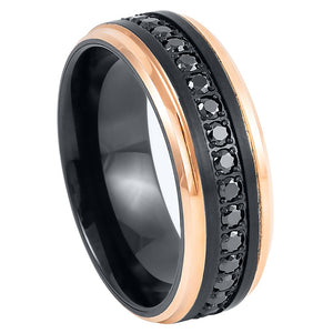 CZ Eternity rose gold tungsten wedding ring 8mm, top view