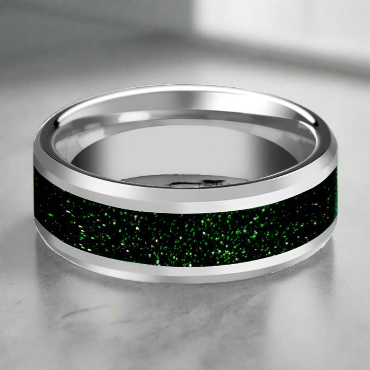 PATRICK | Tungsten Ring, Green Gold Stone Inlay, Beveled - Rings - Aydins Jewelry - 3