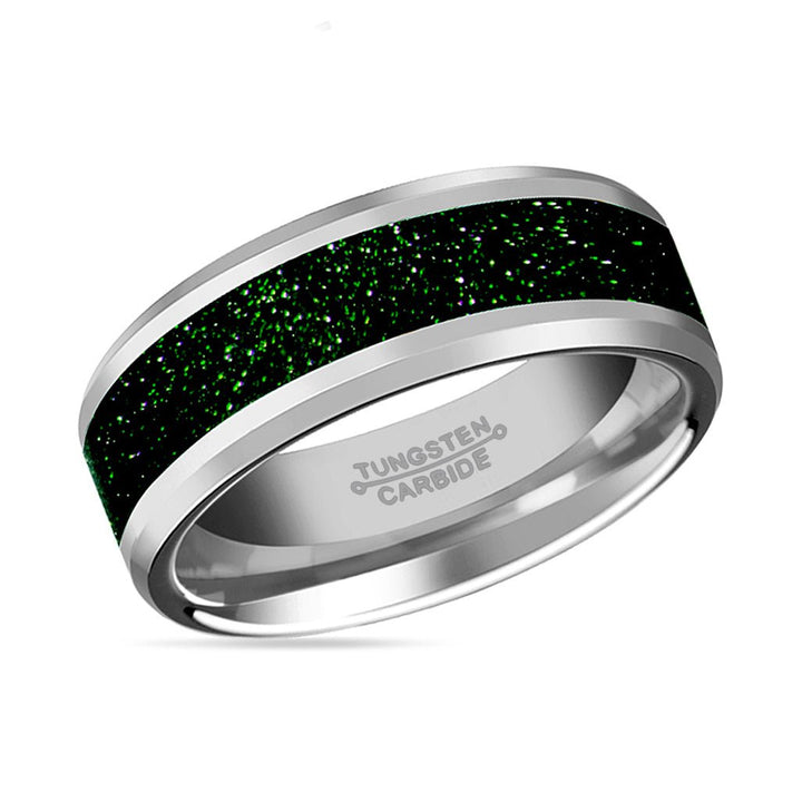 PATRICK | Tungsten Ring, Green Gold Stone Inlay, Beveled - Rings - Aydins Jewelry - 2