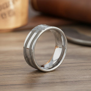 PATRIOT polished tungsten carbide ring, scene lifestyle