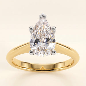 DAPHNE pear lab-grown diamond ring in 10K two-tone gold, front view, approx. 1 ct center