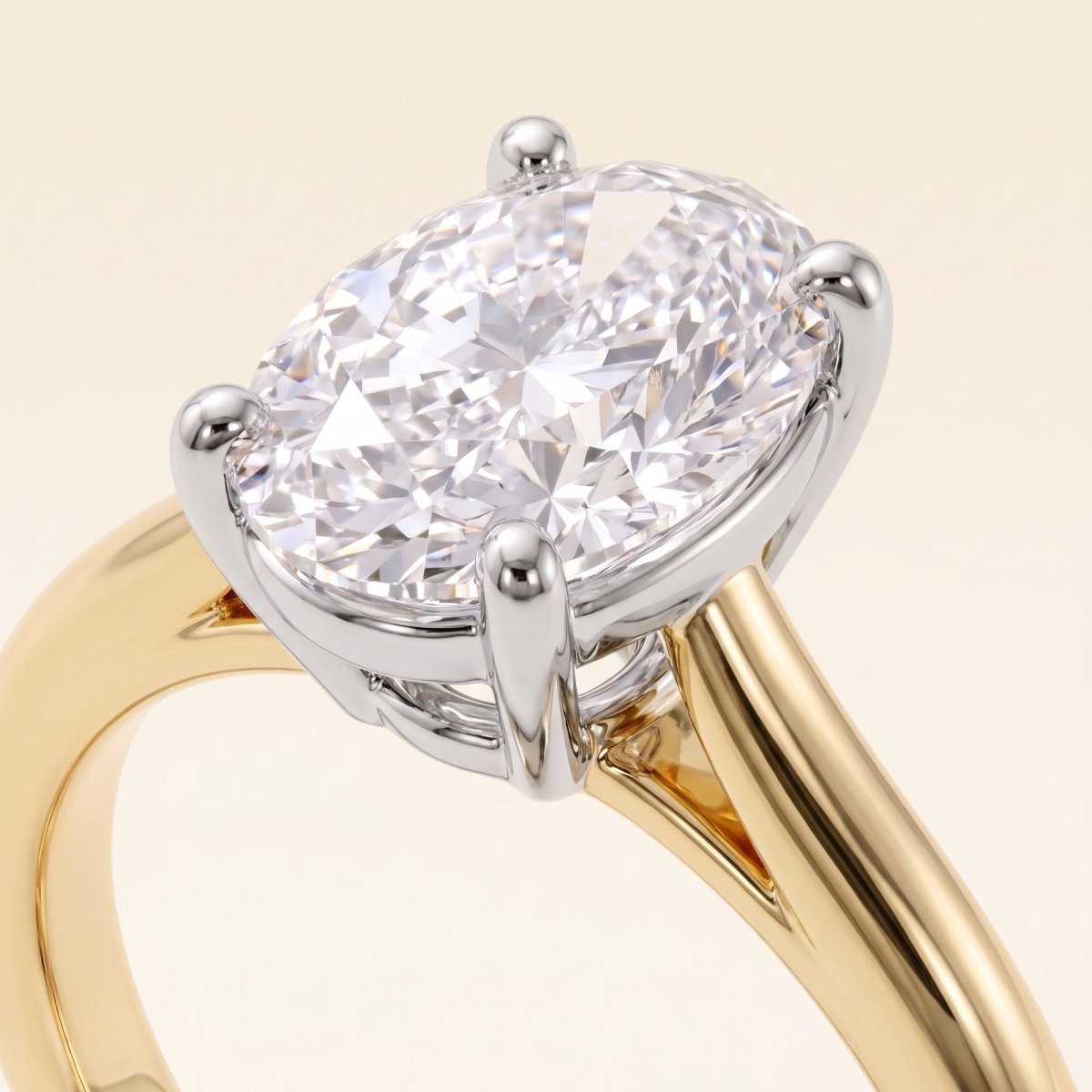 PENELOPE oval lab-grown diamond ring in 14K two-tone gold, setting close-up, approx. 1 ct center