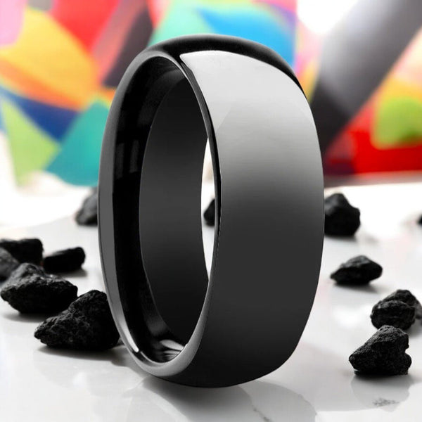 PEPPER Black Tungsten Ring - High Polished Domed Design