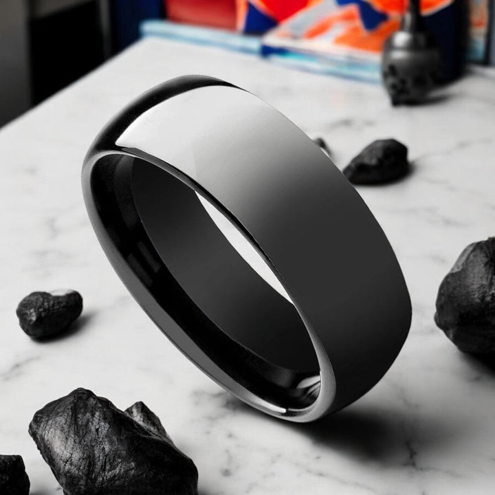 PEPPER Black Tungsten Wedding Band - Sleek Domed Profile