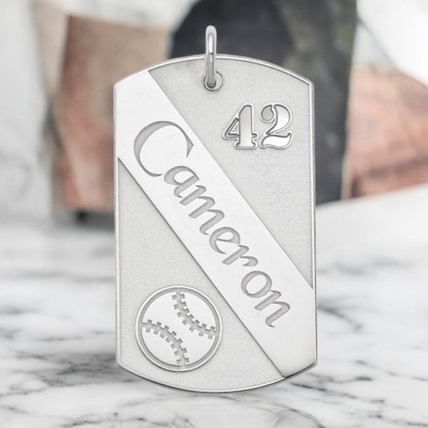 Personalized Sterling Silver Baseball Dog Tag Pendant