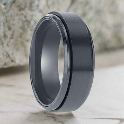 PHANTOM | Black Titanium Fidget Spinner Wedding Ring — 8mm