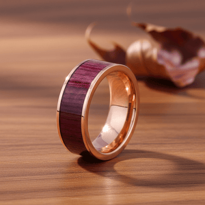 Purpleheart Wood inlay 14k yellow gold wedding band 8mm, additional view 11