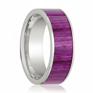 Purpleheart Wood inlay 14k yellow gold wedding band 8mm, on the hand