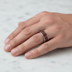 Purpleheart Wood inlay 14k yellow gold wedding band 8mm, additional view 6