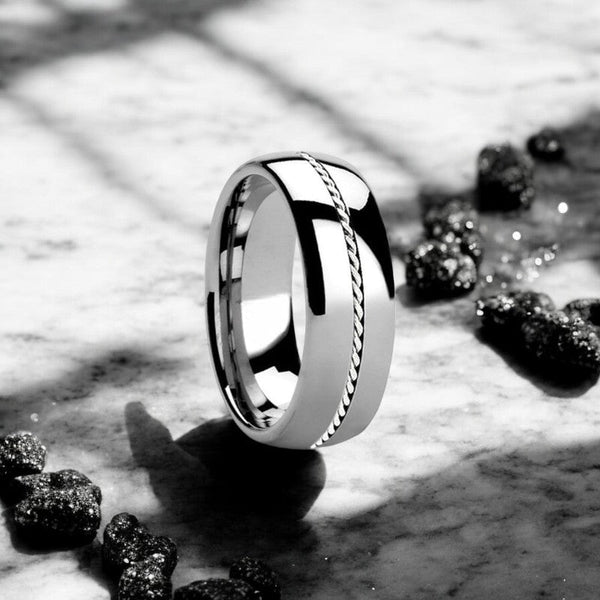 PHYTHEON Silver Tungsten Ring with Braided Platinum Inlay by Aydins Jewelry