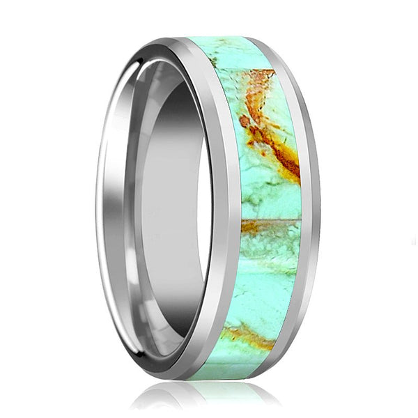 PIERRE | Tungsten Ring Light Blue Turquoise Stone Inlay - Rings - Aydins Jewelry - 1